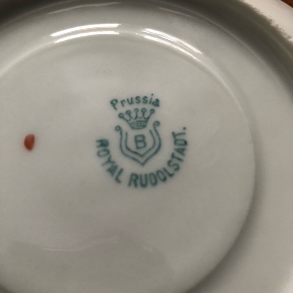 Royal Rudolstadt Prussian rose pattern gold trim tea cup and saucer Victorian - Picture 15 of 15